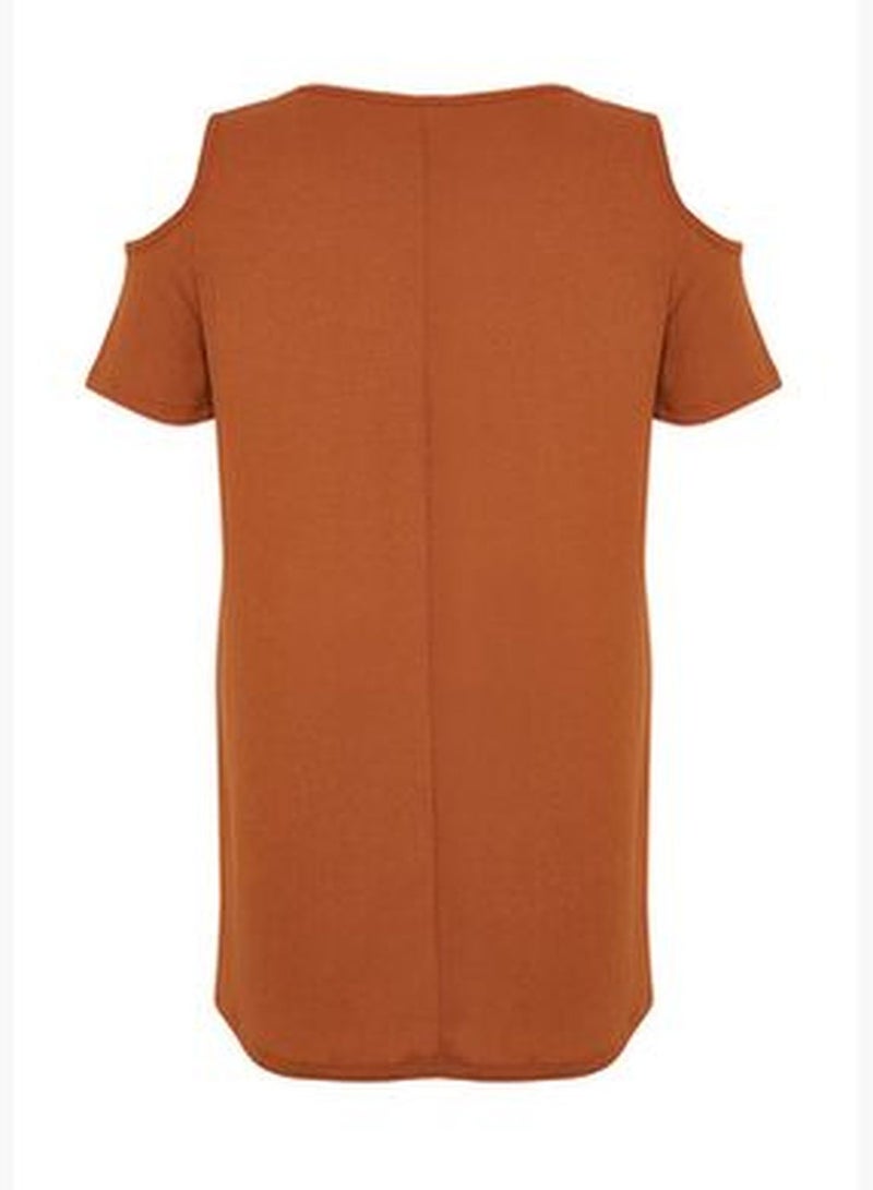 Brown A-line Mini Knitted Dress TBBSS22EL2986