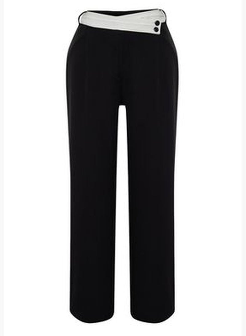 Black High Waist Wideleg Woven Trousers TBBSS24AR00016