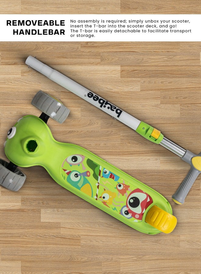 Baybee Skate Scooter for Kids, 3 Wheel Kids Scooter with 3 Height Adjustable Handle, Kick Scooter with Led PU Wheels & Rear Brake, Runner Scooter for Kids 2 to 10 Years Boy Girl Green