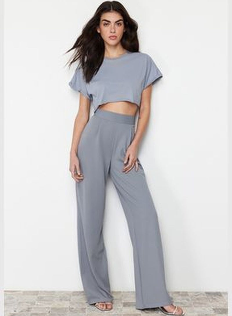 Gray Pleated Wide Leg/Relaxed Cut Trousers