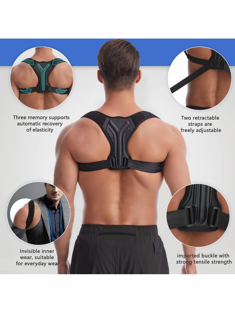 Back Correction Strap, Adjustable Posture Corrector Spine Straightener for Relief of Neck Shoulder Pain Develop Good Seated Standing for Men Women Elderly Teens (Black, S)