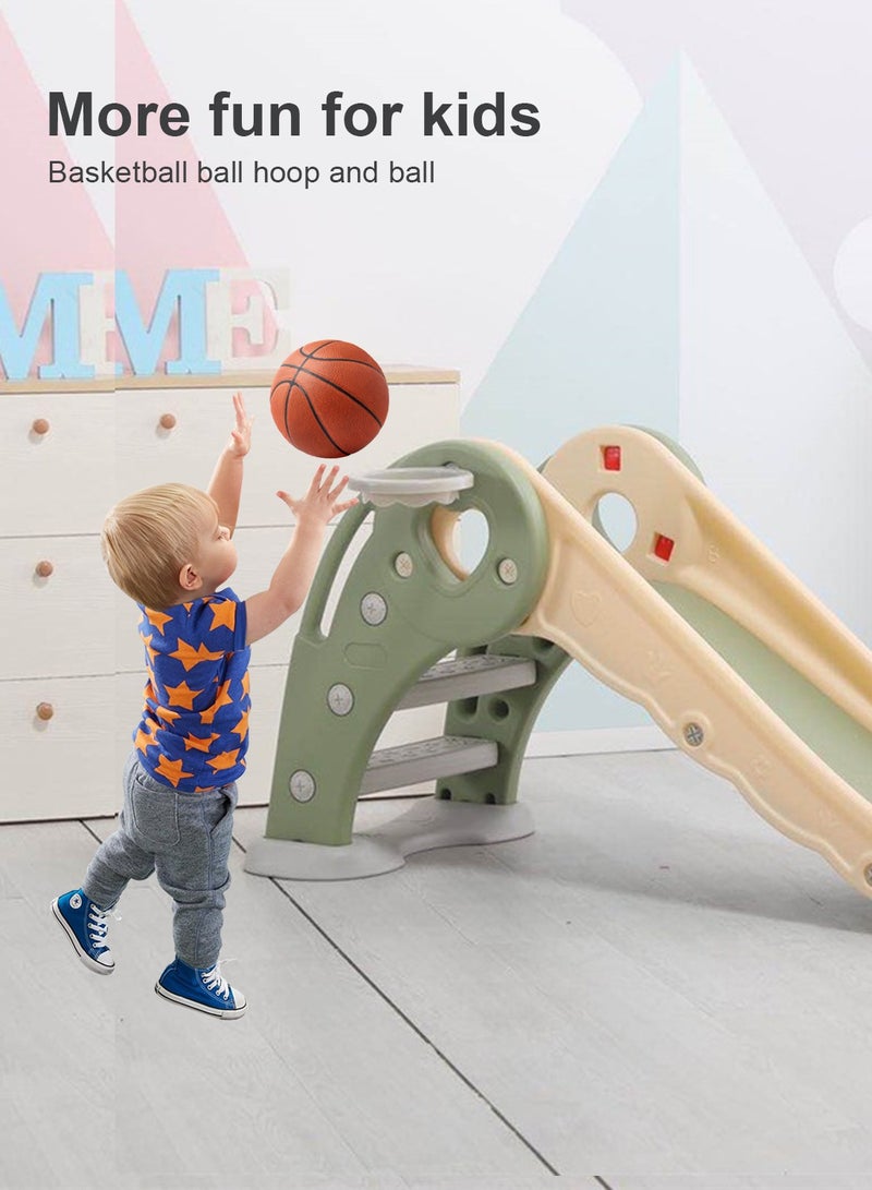 3 in 1 Foldable Children's Slide Freestanding Entertainment Slide Suitable for Toddlers Indoor and Outdoor Playground Climbing Toy Set with Basketball Stand
