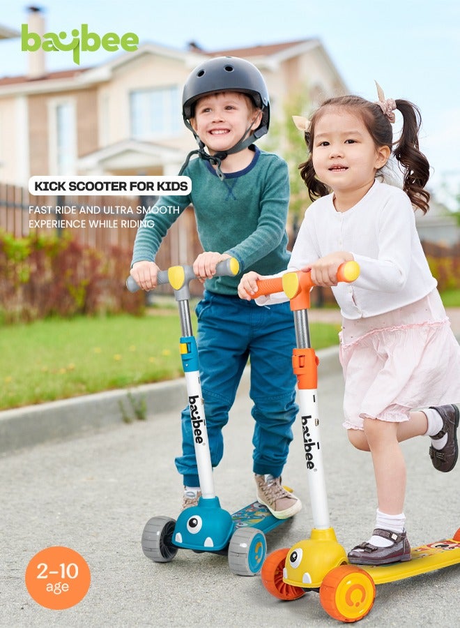 Baybee Kick Scooter for Kids, 3 Wheel Kids Scooter with 3 Height Adjustable Handle, Skate Scooter with Led PU Wheels & Rear Brake, Runner Scooter for Kids 2 to 10 Years Boy Girl Yellow