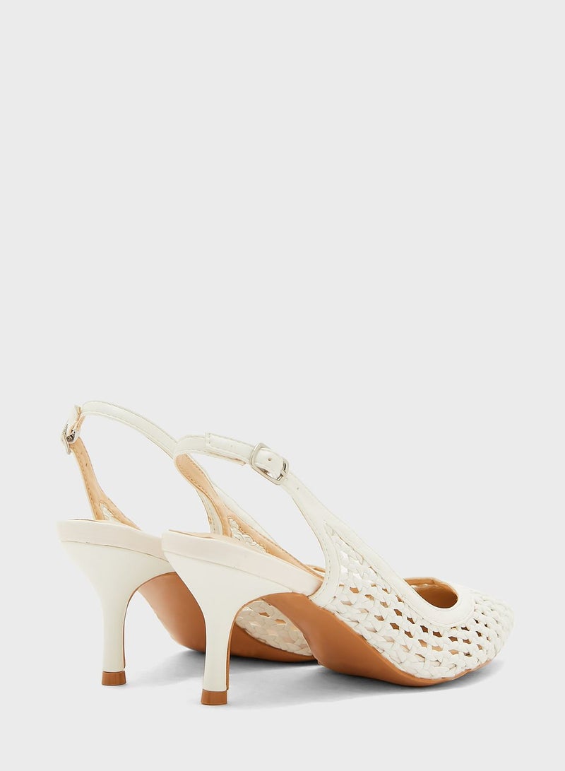 Weaved Pointed Slingback Kitten Heel Pump