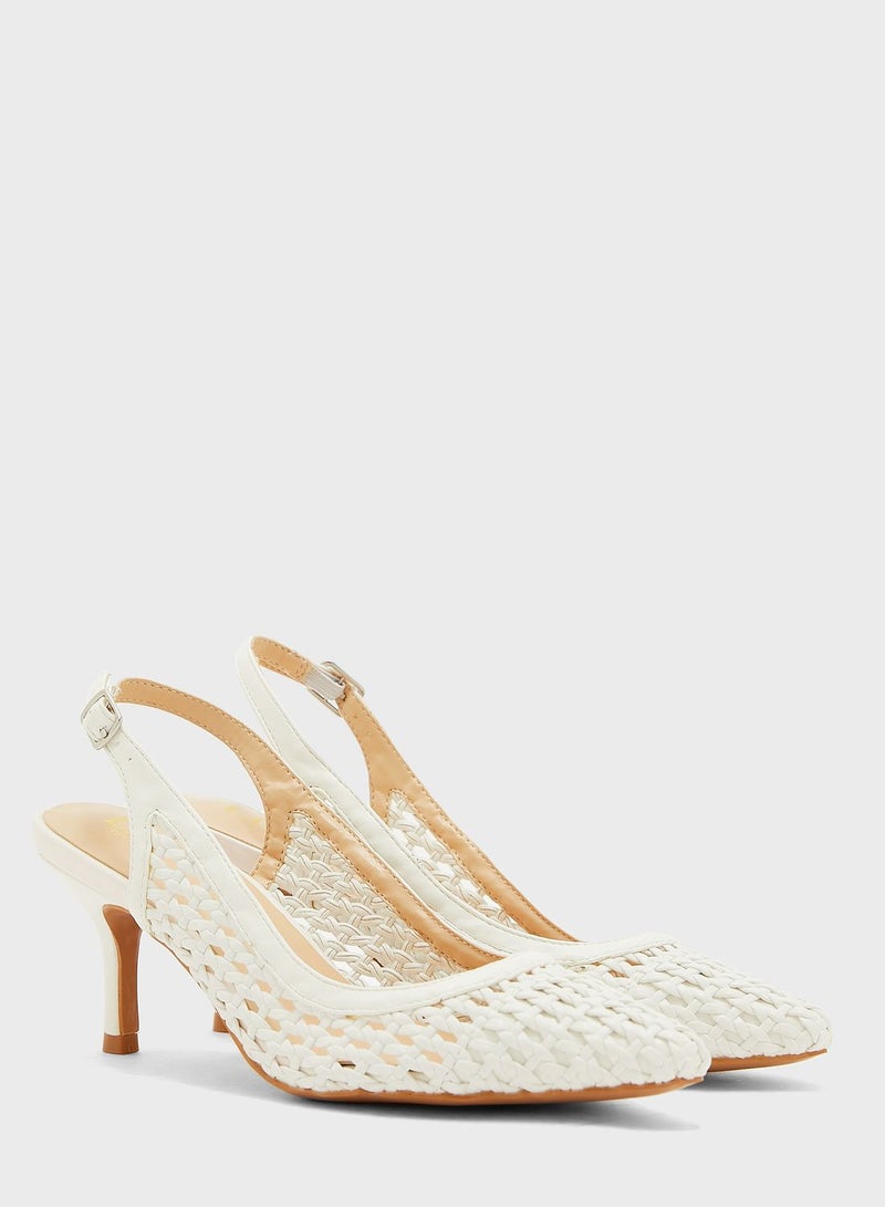 Weaved Pointed Slingback Kitten Heel Pump