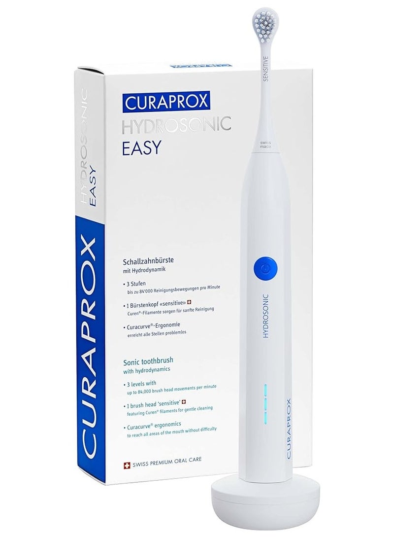 Curaprox Hydrosonic Easy Toothbrush - Curaprox Electric Toothbrush for Adults with 3 Cleaning Levels.