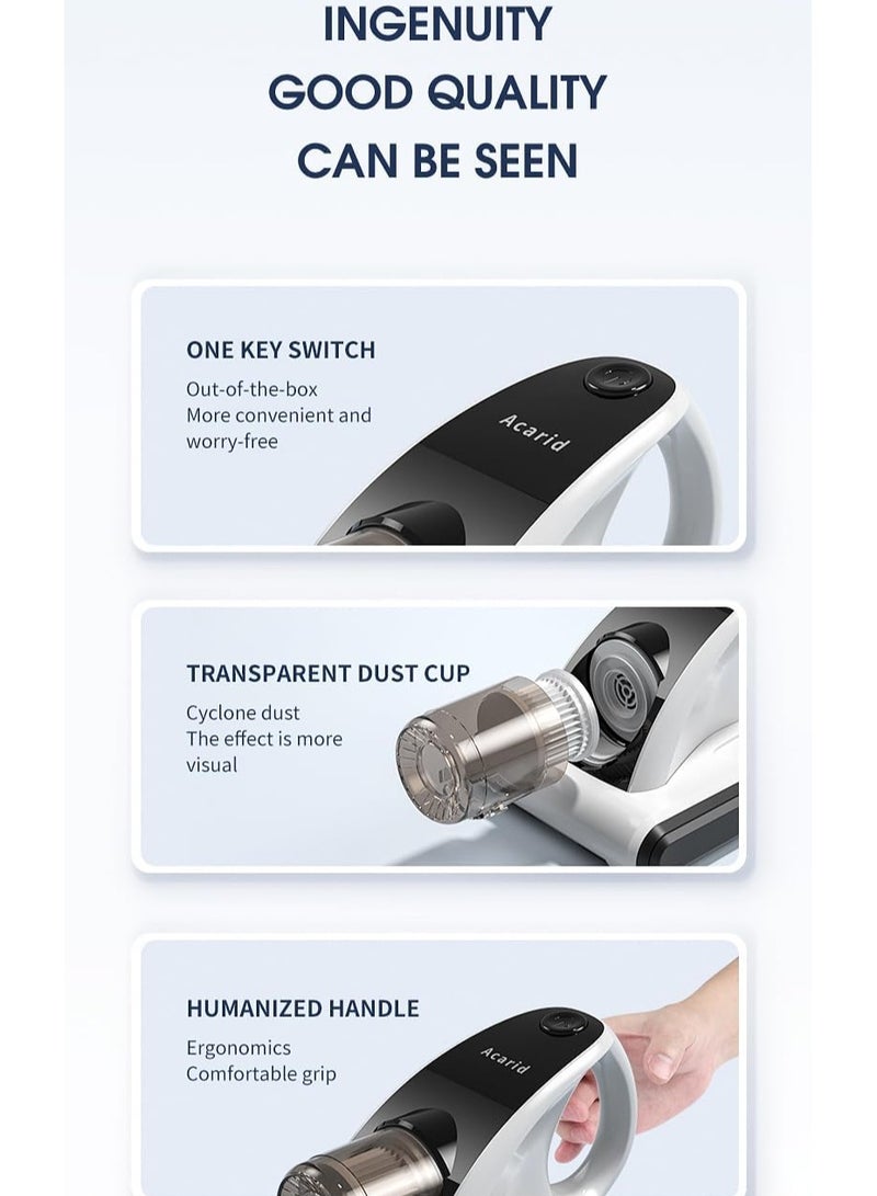 Dust Mite Vacuum Cleaner UV Bed Mattress Vacuum Cleaner,12000PA Handheld Upgraded Effectively Clean Up Bed, Pillows, Cloth Sofas, Carpets and Ther Fabric Surfaces