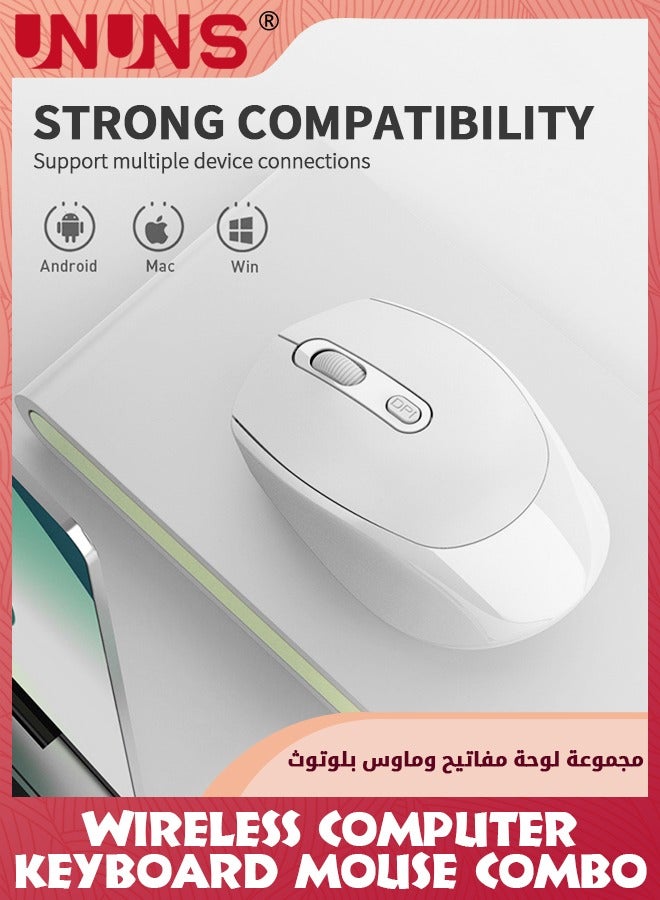 104 Keys Wireless Keyboard Mouse Combo,Ergonomic Full Size Typewriter Retro Round KeycapsKeyboard With Mouse For Windows PC Computer Notebook Laptop,White
