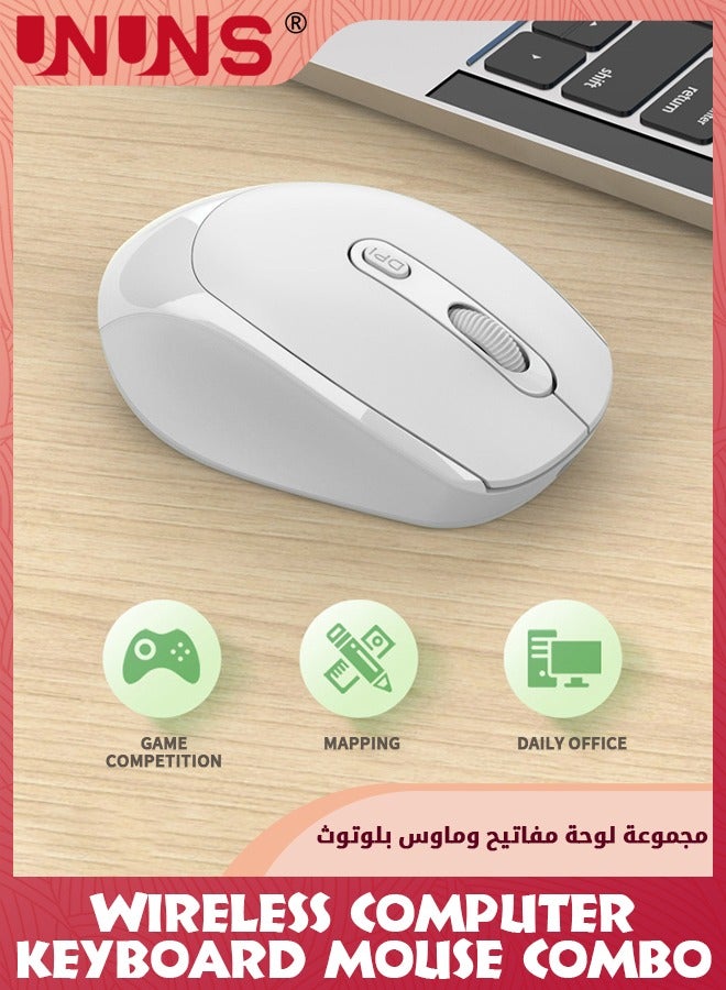 104 Keys Wireless Keyboard Mouse Combo,Ergonomic Full Size Typewriter Retro Round KeycapsKeyboard With Mouse For Windows PC Computer Notebook Laptop,White