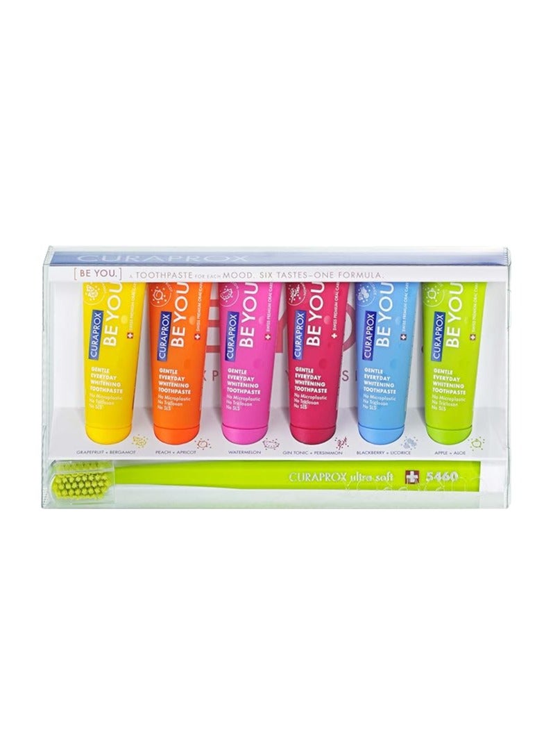 Curaprox Be You Six Taste Pack Mini Travel Size Toothpaste 6 Flavoured Toothpaste Taste Pack Curaprox Cs 5460 Ultra-Soft Toothbrush