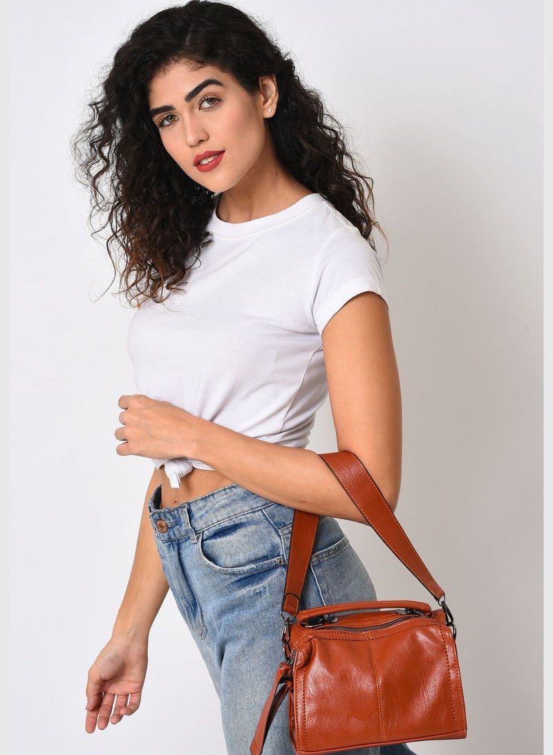 Solid Sling Bag with Zip Lock