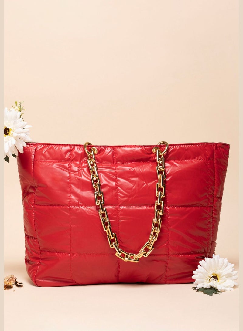 Quilted Zip Lock Tote Bag with Chain Strap