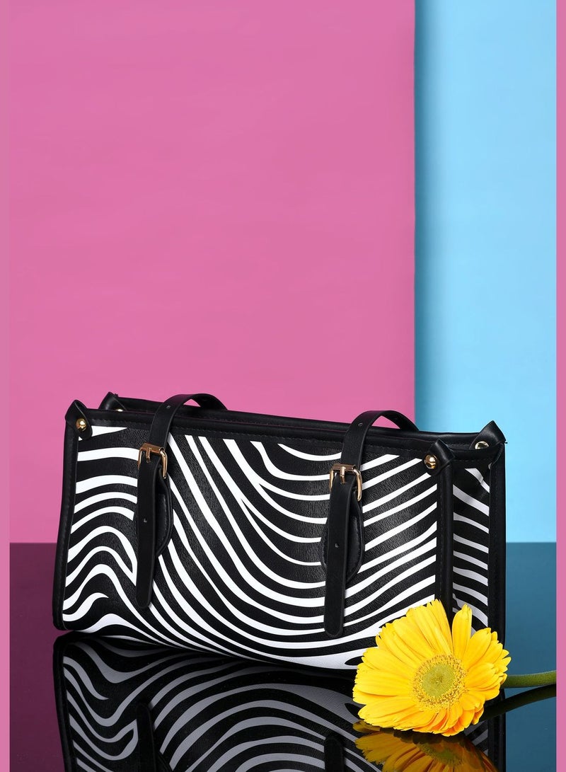 Striped Hand Bag with Zip Lock