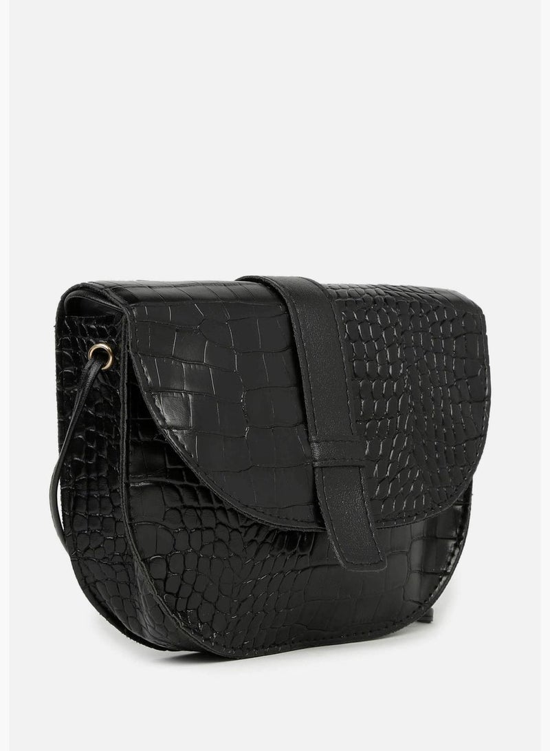 Textured Push Lock Sling Bag with Buckle detail