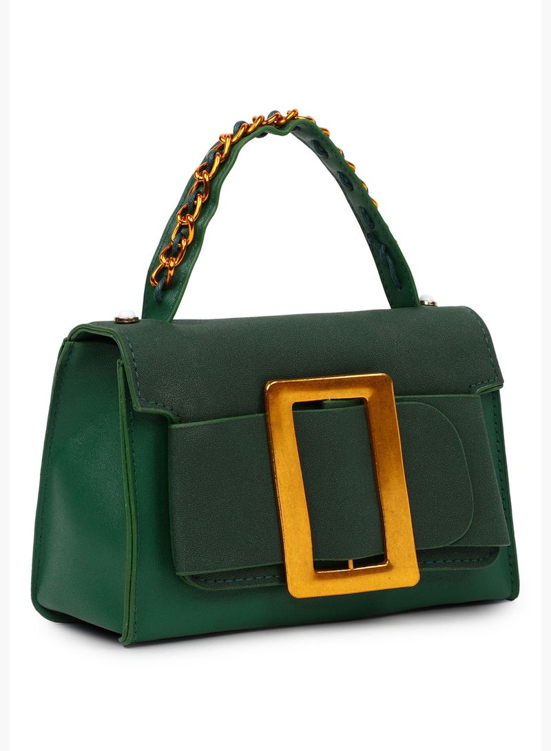 Solid Magnet Lock Hand Bag with Buckle Detail