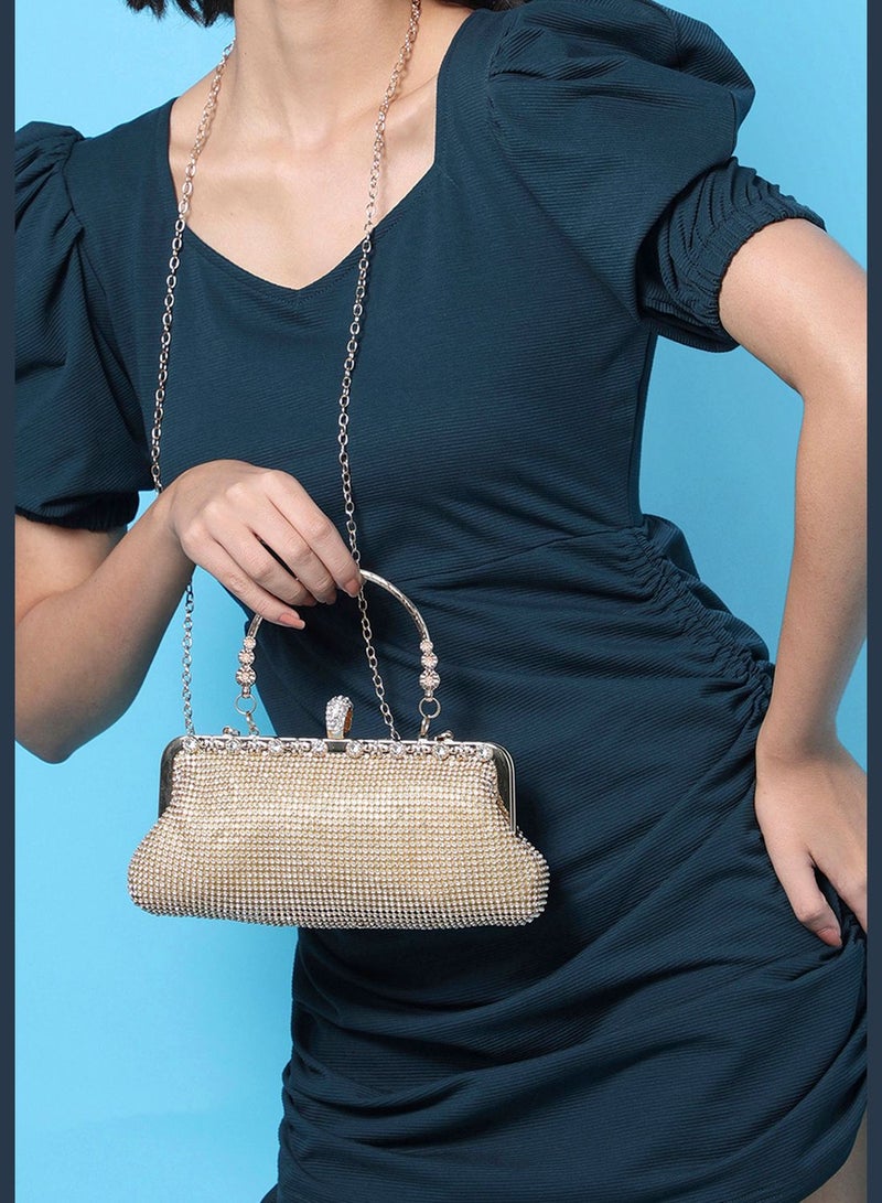 Textured Handle detail Clutch Bag with Buckle