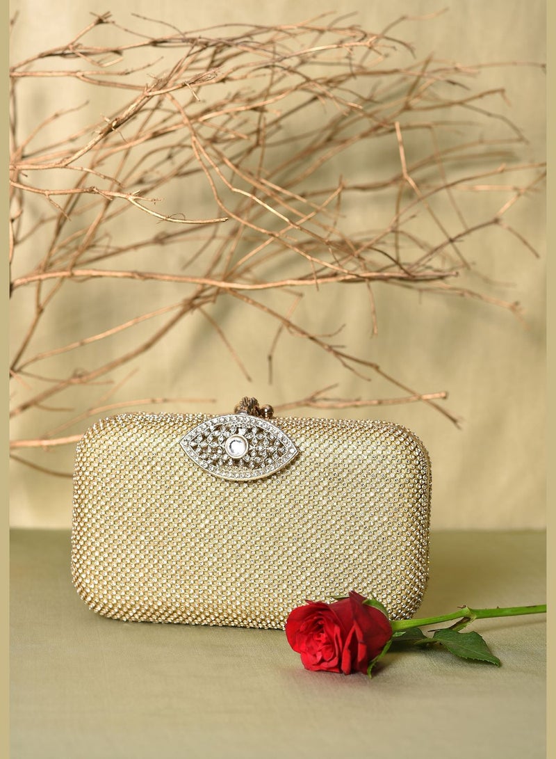 Textured Push Lock Clutch Bag with Chain Strap
