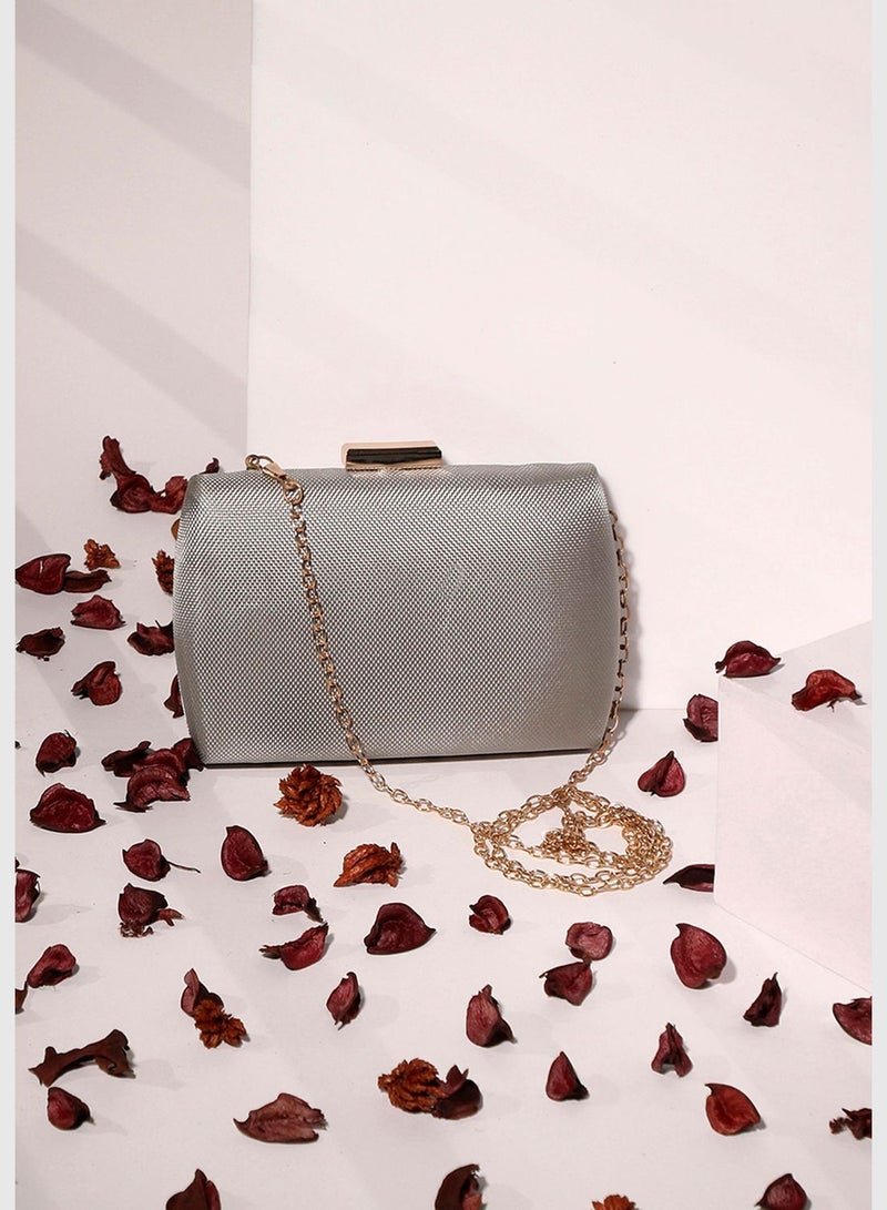 Textured with Chain Strap Clutch Bag with Buckle