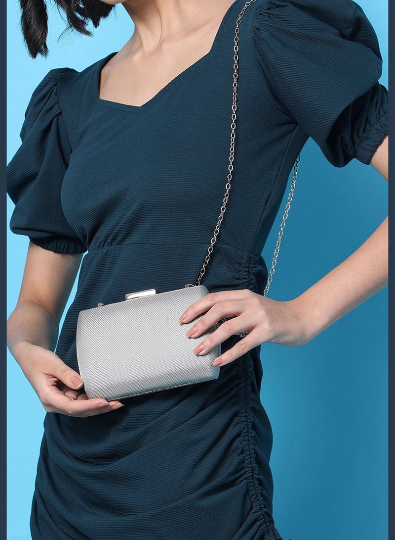 Textured with Chain Strap Clutch Bag with Buckle