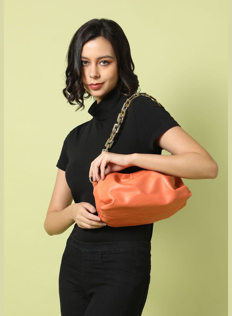 Solid Zip Lock Shoulder Bag with Chain Strap