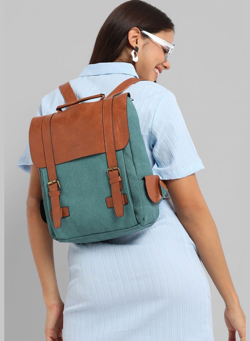 Colour block Magnet Lock Regular Vegan Leather Backpack For Women