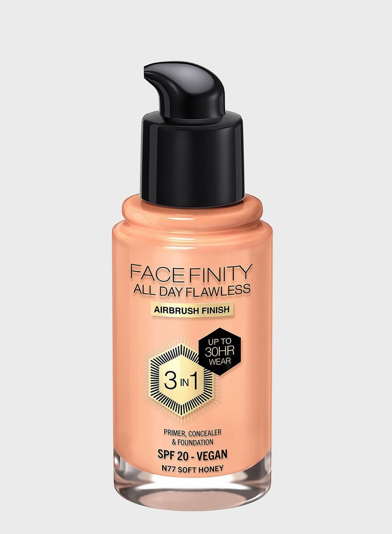 Max Factor Facefinity All Day Flawless Foundation - N77 Soft Honey, 30ml