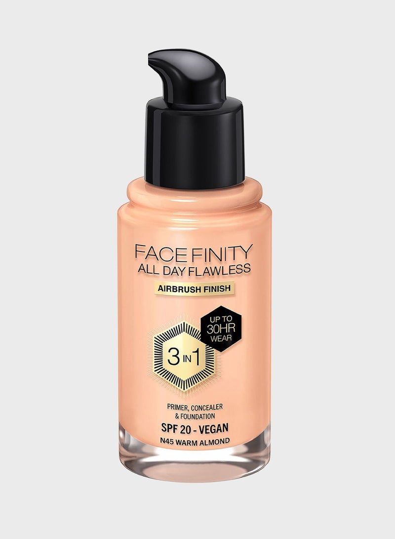 Max Factor Facefinity All Day Flawless Foundation - N45 Warm Almond, 30ml