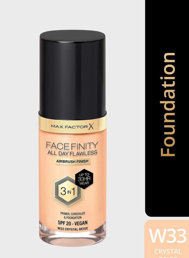 Max Factor Facefinity All Day Flawless Foundation - W33 Crystal Beige, 30ml