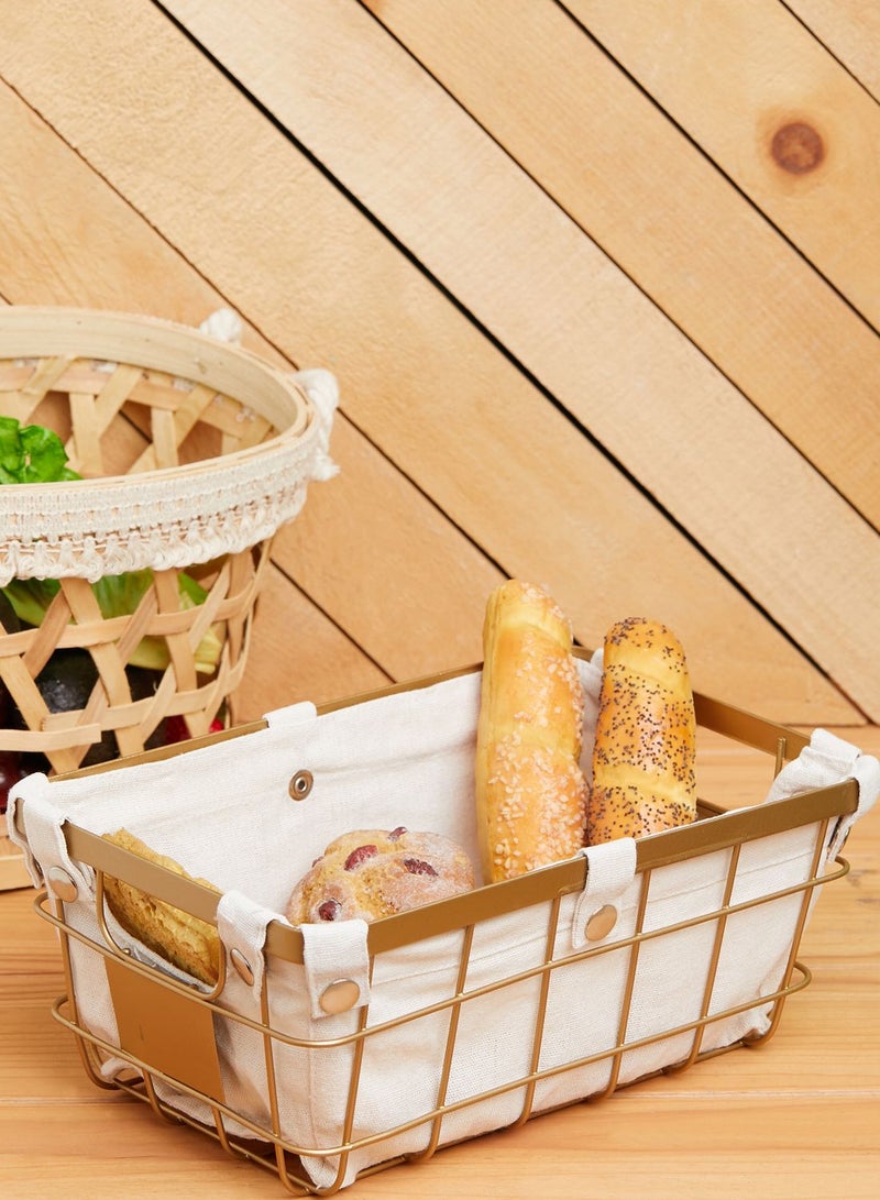 Gold Finish Iron Wire Storage Basket With Lining