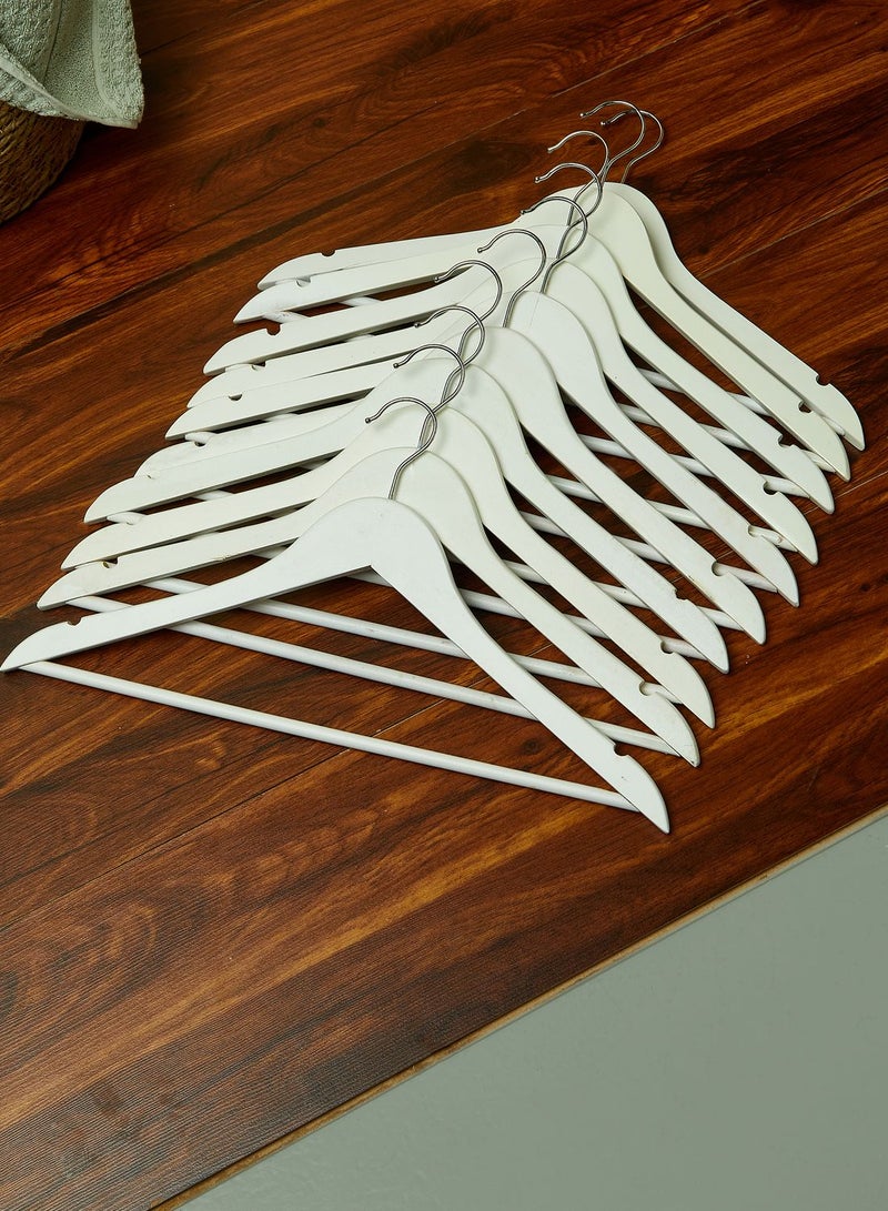 White Set Of 10 Wooden Clothes Hangers