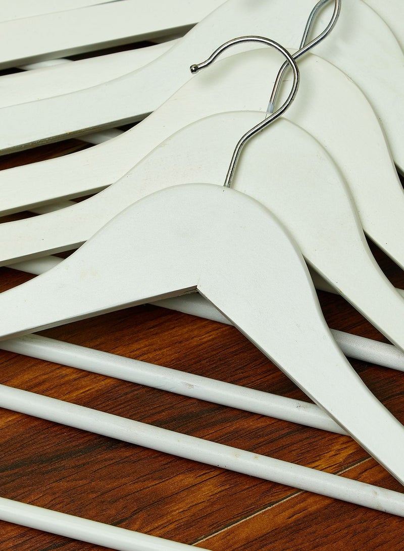 White Set Of 10 Wooden Clothes Hangers