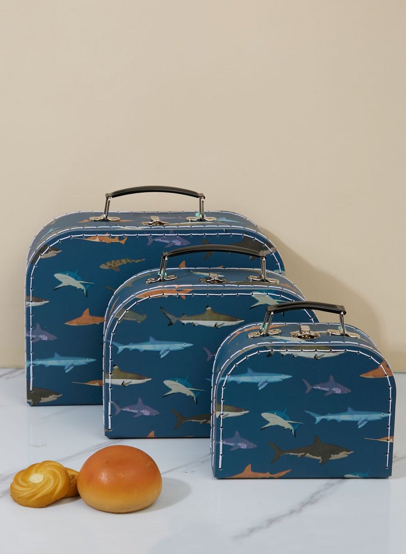 Set Of 3 Sharks Design Suitcases