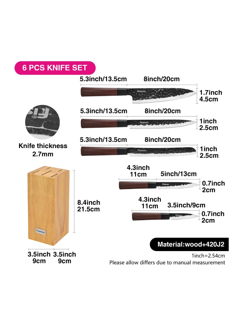 6-Piece Knife Set Solveig with Wooden Block 420J2 Steel