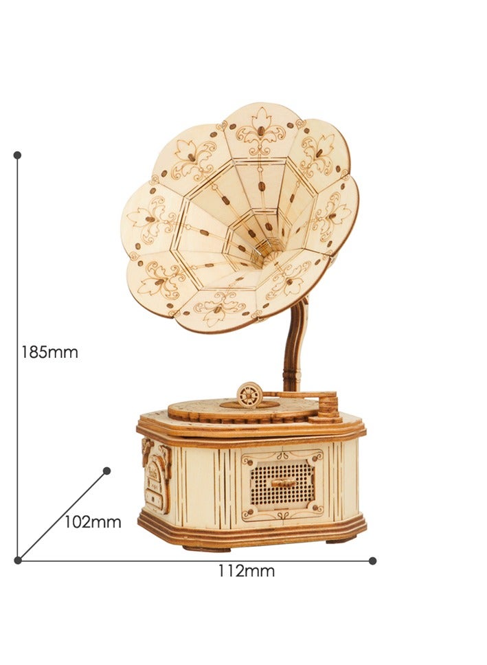 Rolife Gramophone Model 3D Wooden Puzzle TG408, 3D Wooden Puzzles for Adults/Teens, Creative Home Decor, Unique Gift for Craft Hobby Adults/Teens