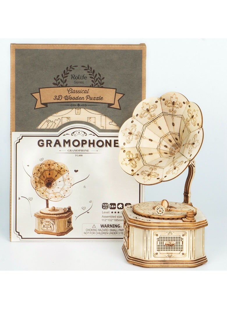 Rolife Gramophone Model 3D Wooden Puzzle TG408, 3D Wooden Puzzles for Adults/Teens, Creative Home Decor, Unique Gift for Craft Hobby Adults/Teens