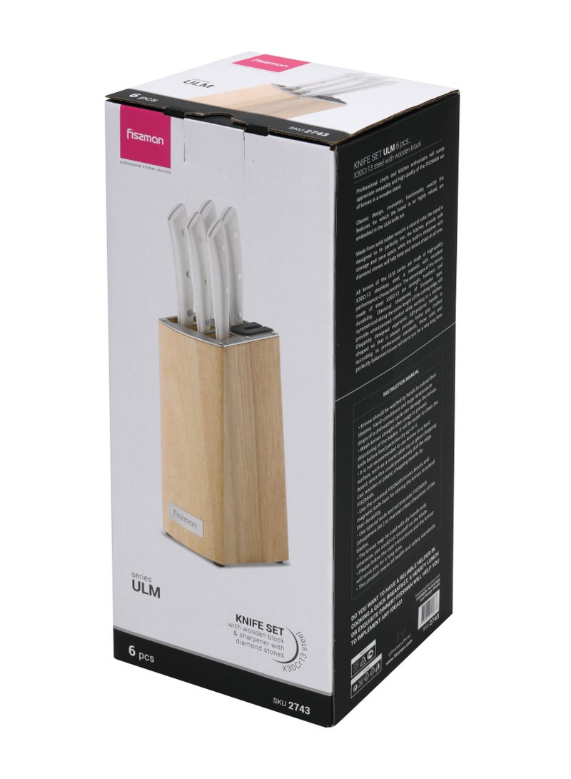 6-Piece Knife Set ULM Series with Wooden Block with Built-In Sharpener