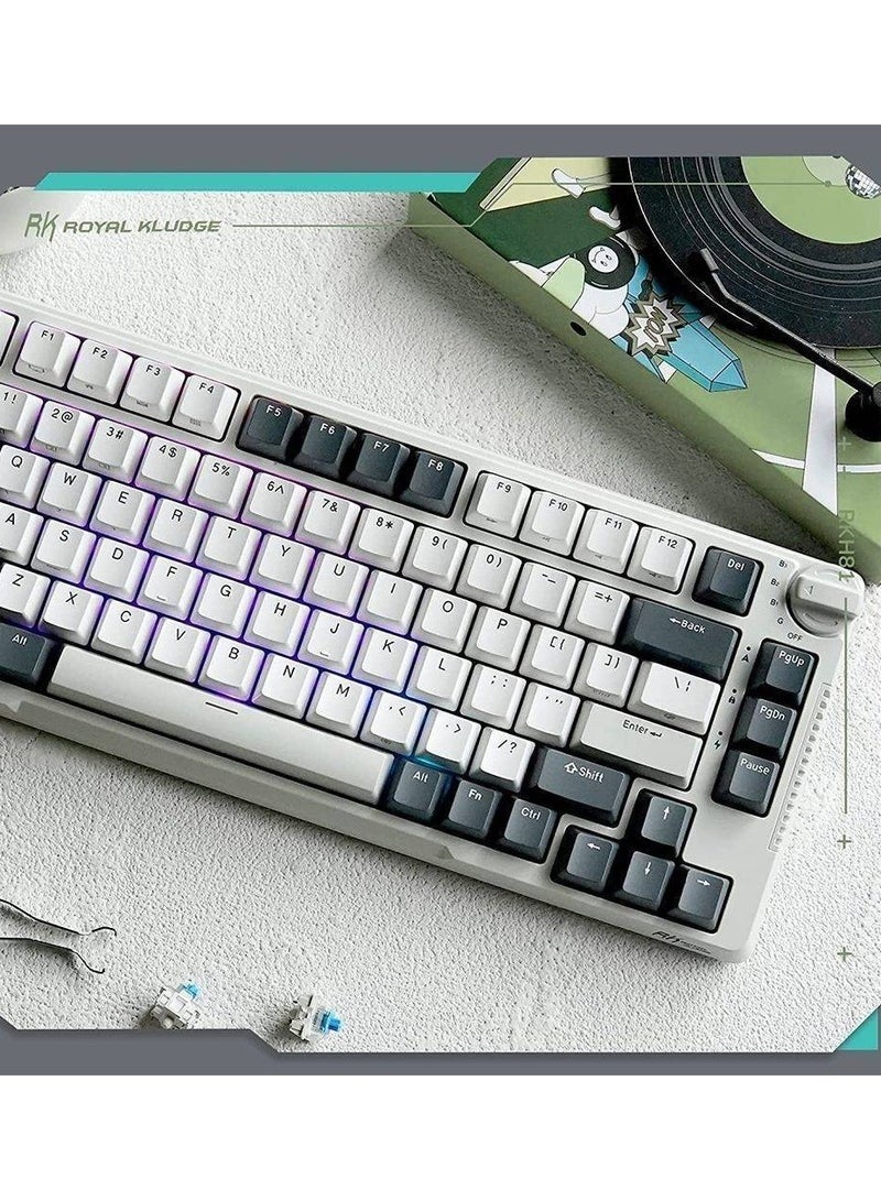 RKH81 Tri-Mode 80% Gasket Structure Wireless Mechanical Gaming Keyboard, Brown Switches Hot-Swappable RGB Knob Control