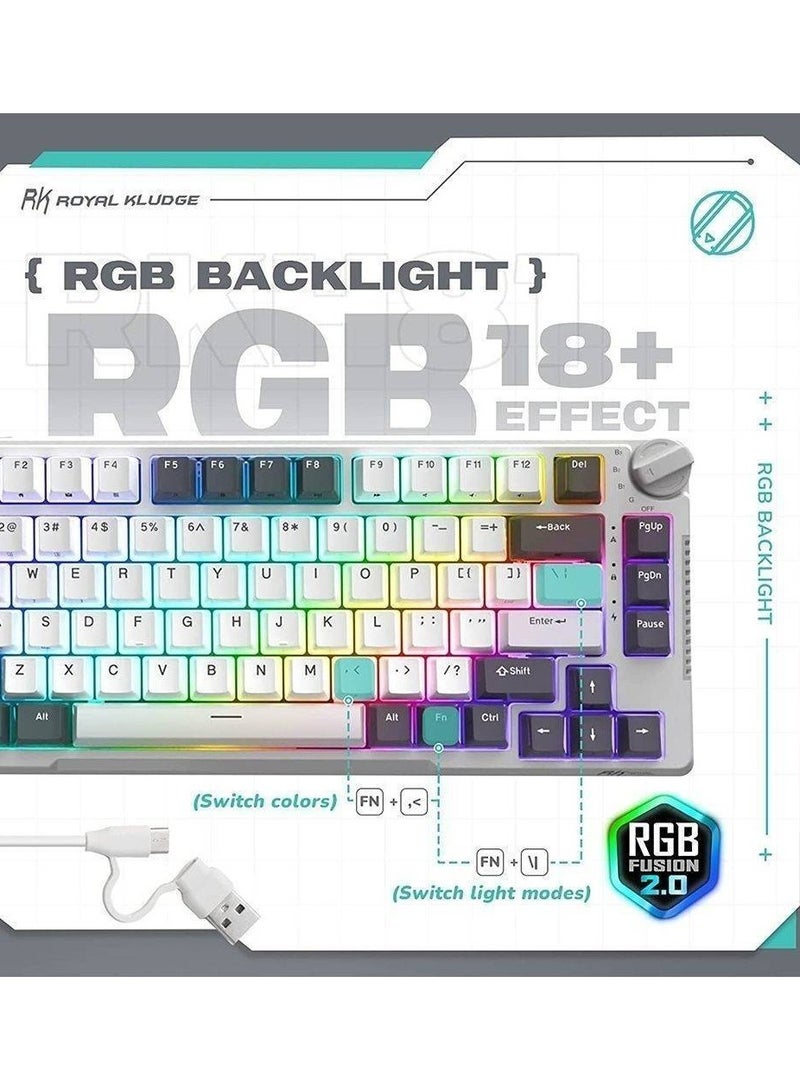 RKH81 Tri-Mode 80% Gasket Structure Wireless Mechanical Gaming Keyboard, Brown Switches Hot-Swappable RGB Knob Control