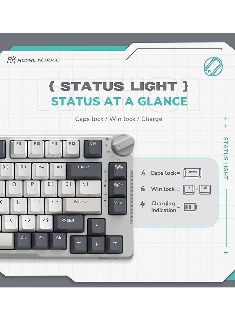 RKH81 Tri-Mode 80% Gasket Structure Wireless Mechanical Gaming Keyboard, Brown Switches Hot-Swappable RGB Knob Control