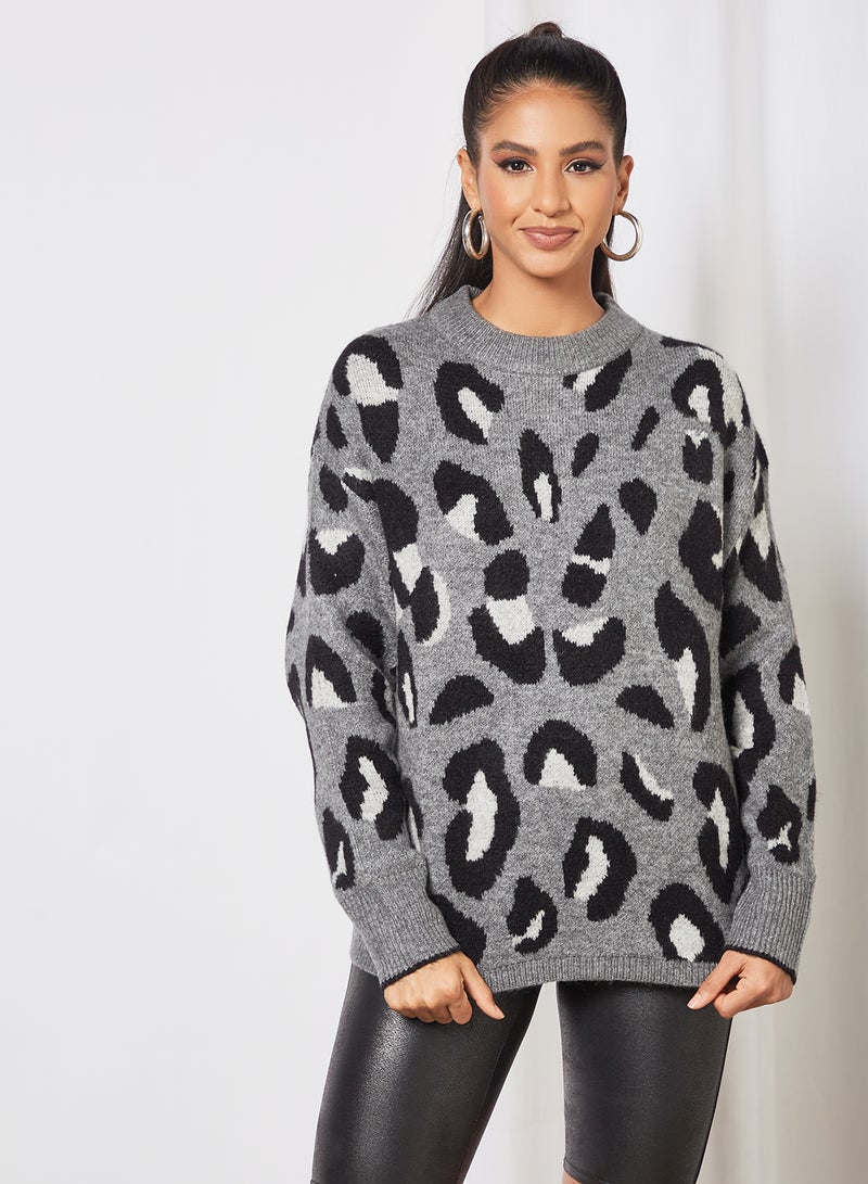 Leopard Print Sweater Grey