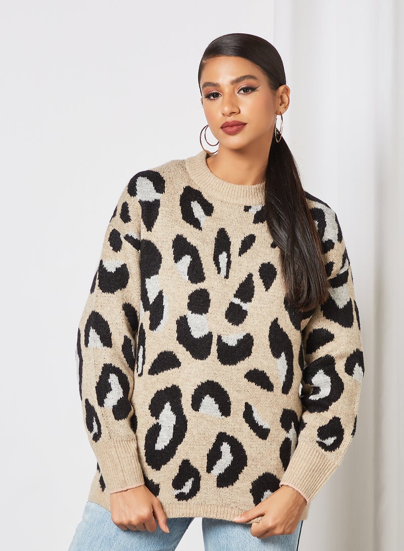 Leopard Print Sweater Beige