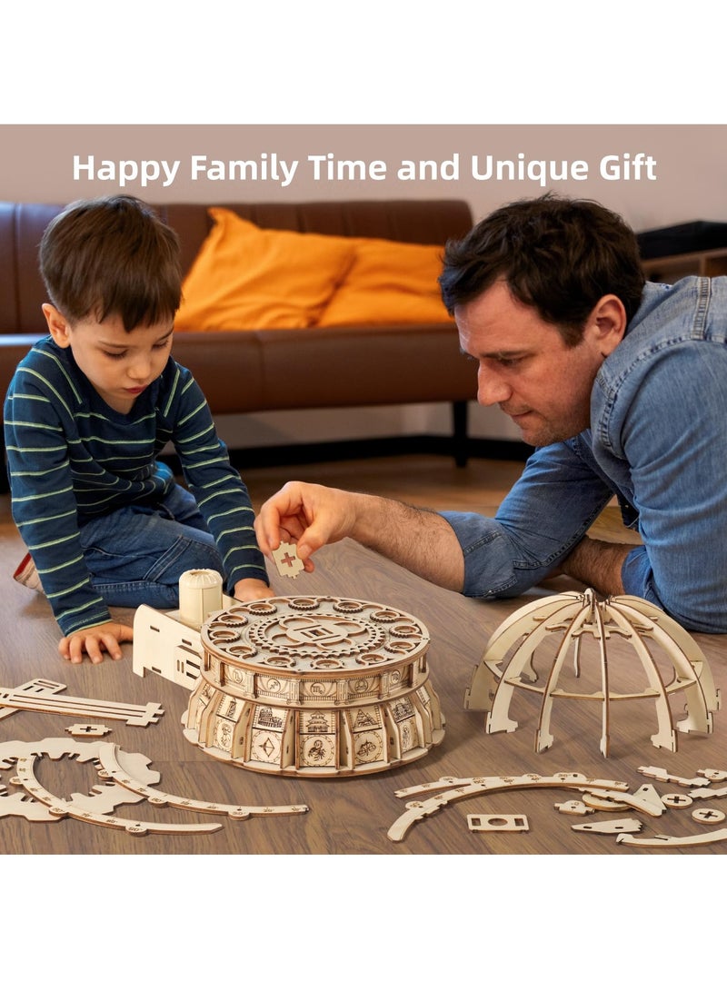 3D Wooden Puzzles for Adults USB Charging Illuminated Globe Music Box DIY LED Wood Model Building Kits with Space Projector Stem Toys for Kids Desk Decor for Boys/Girls Ages 8+