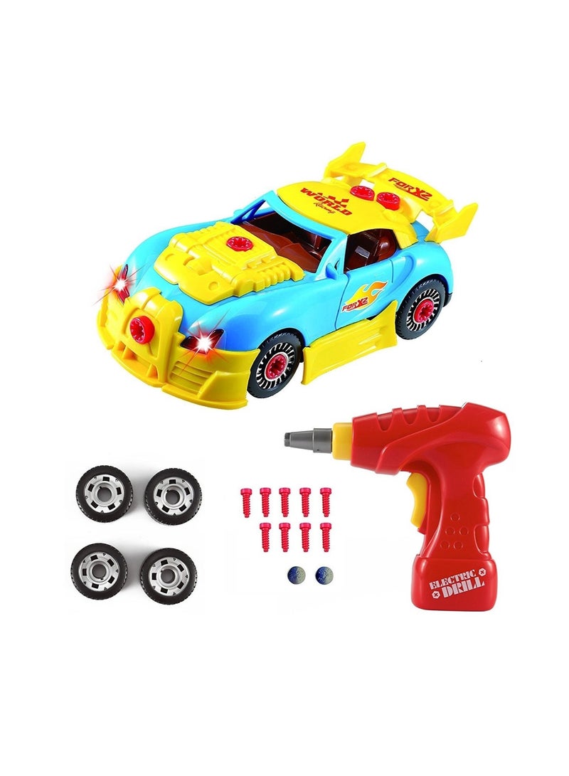 Take Apart Toy Racing Car, Construction Toy, 30 Pieces, Build Your Own Car Kit with Electric Drill Tools, Best Gift Present Age 3 4 Year Old Boy Girl Kids, Racing Car Kit(4 Spare Screws Included)