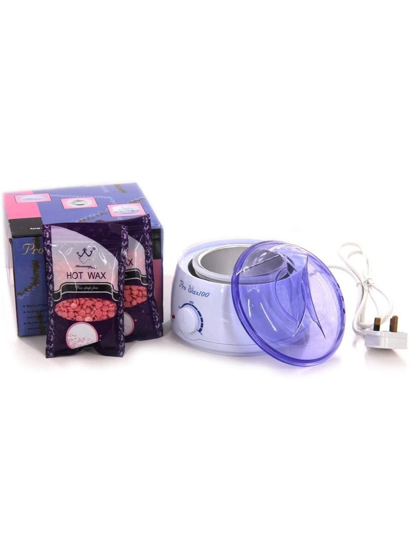 Pack Of 2 Hot Wax With Wax Heating Machine White/Purple/Pink