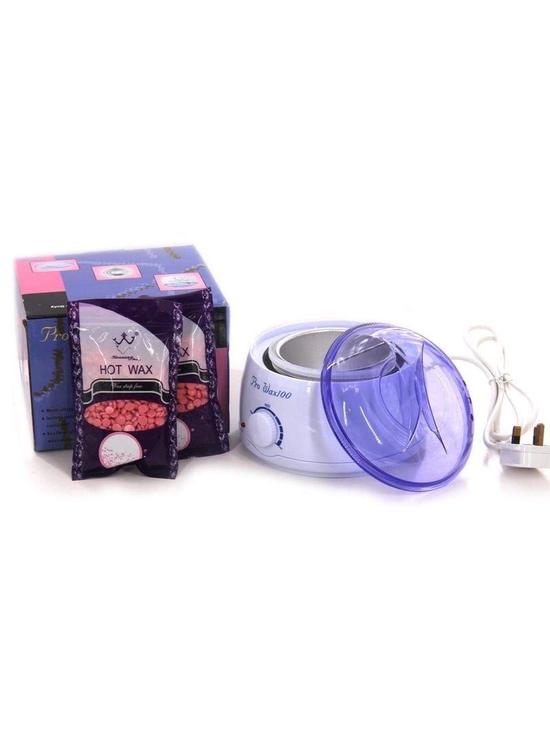 Waxing and waxing machine for hair removal with two Pink waxes -white