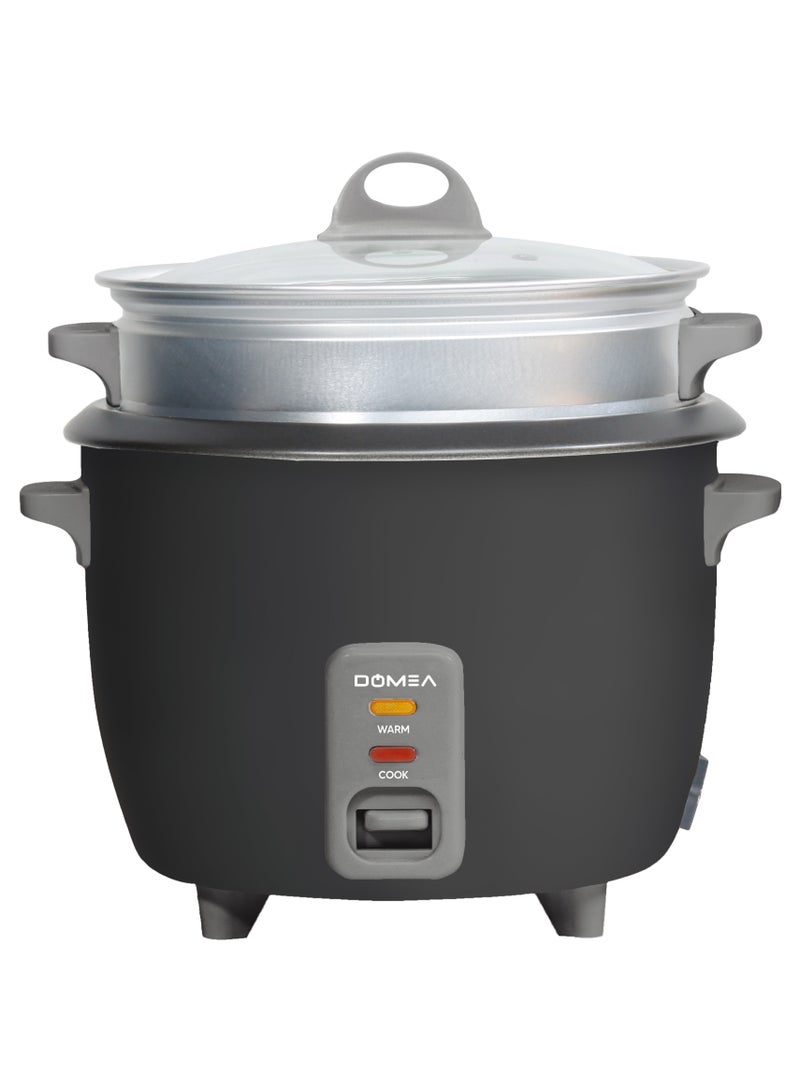 DOMEA Rice cooker 1 LTR 400 Watts Electric Rice Cooker, 1 L Capacity, With Removable Nonstick Cooking Bowl And Steaming Tray with Glass Lid, Warm/Cook Light Functions, Black