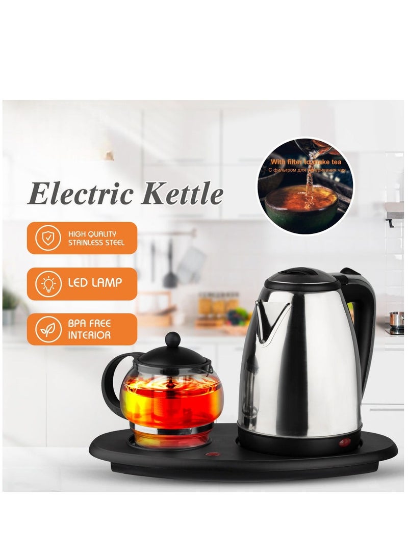 Popularize your intelligent glass electric kettle set featuring a detachable infuser for both tea and coffee complete with a tray.