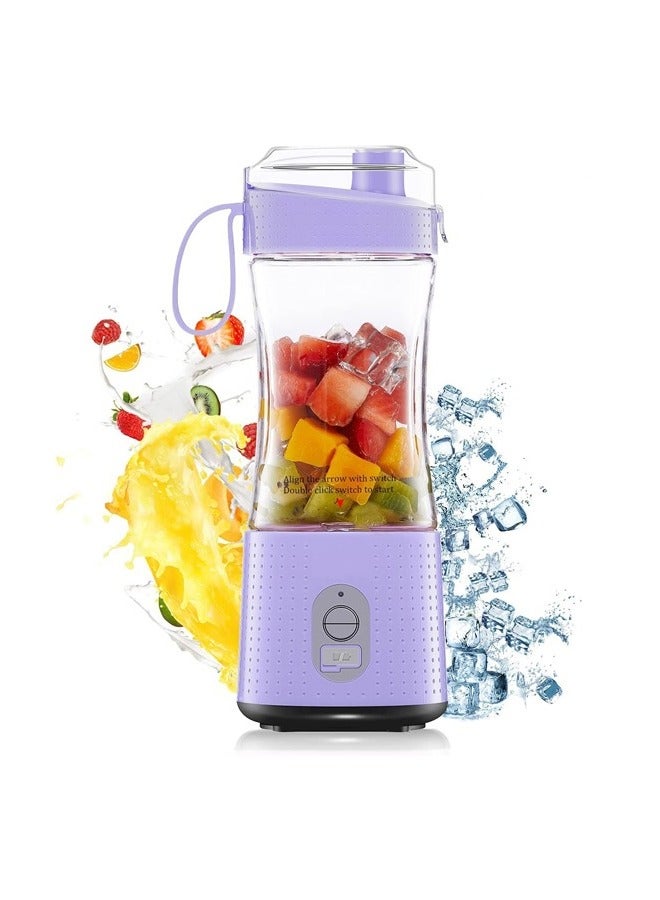 Portable Juicer Blender for Shakes and Smoothies,USB Rechargeable Personal Blender with 6pcs 3D Blades,Strong Blending Power,13.5Oz & Cleansing Brush for Travel,Office and Sports - Purple