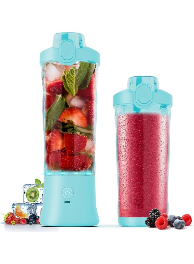 Portable Blender,270 Watt for Shakes and Smoothies Waterproof Blender USB Rechargeable with 20 oz BPA Free Blender Cups with Travel Lid. (Blue)