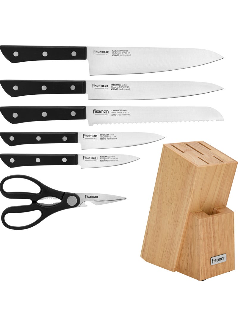 Fissman 7-Piece Knife Set Kanematsu with Wooden Block